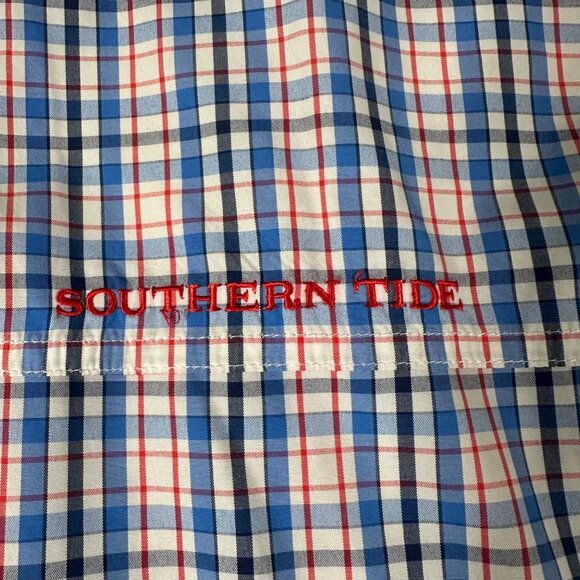 Southern Tide Mens Large Blue Plaid Vented Long Sleeve Button Up Classic Fit - Picture 15 of 16